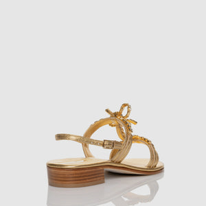 Sandalo con Tacco Alto Bright Bow Gold in Nappa con cristalli tema fiocco