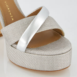 Galia – Sandalo tacco alto con fascia ad incrocio in rafia e pelle