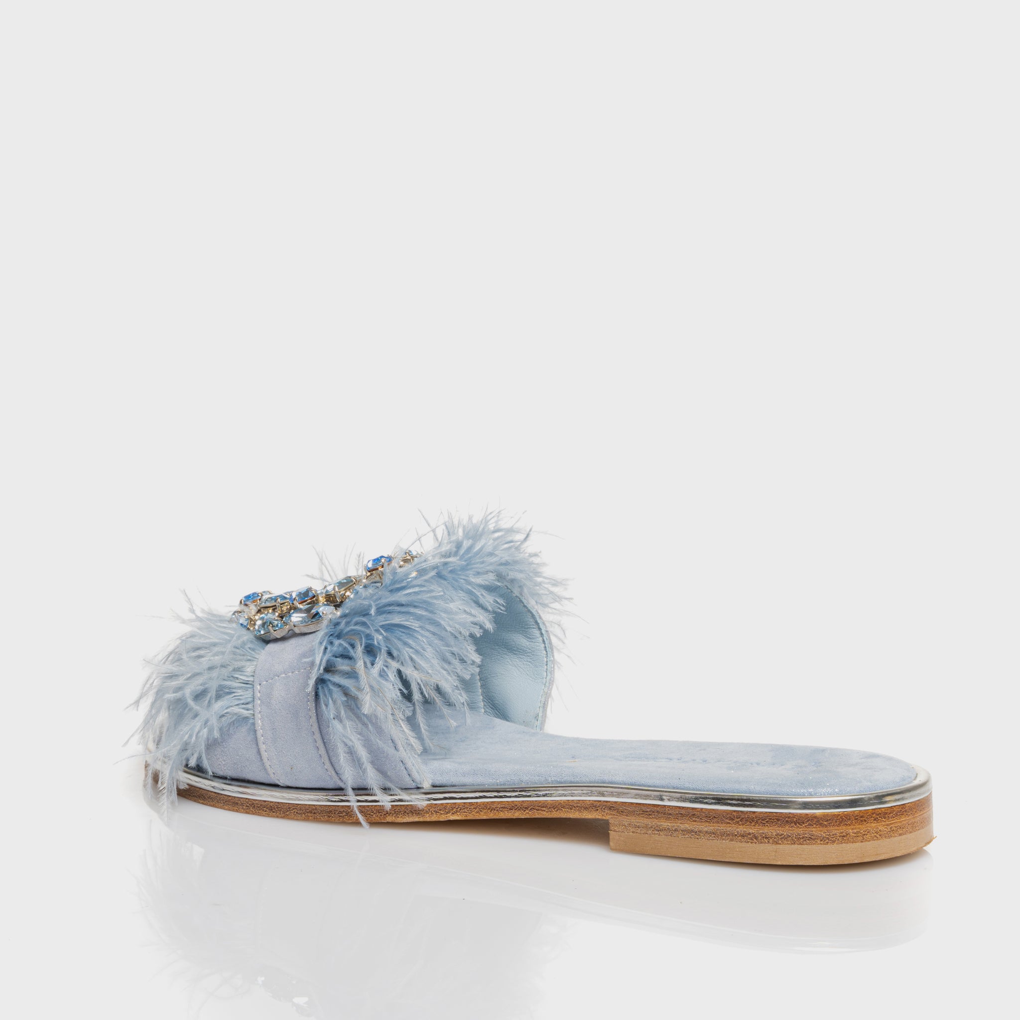 Aura - Sandalo in camoscio con piume e cristalli