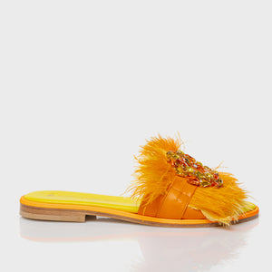 Aura - Sandalo in camoscio con piume e cristalli