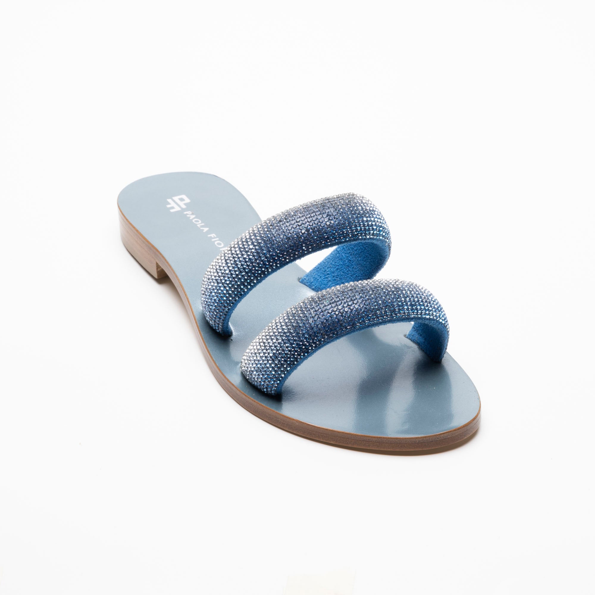 Sandalo azzurro con fasce di cristalli