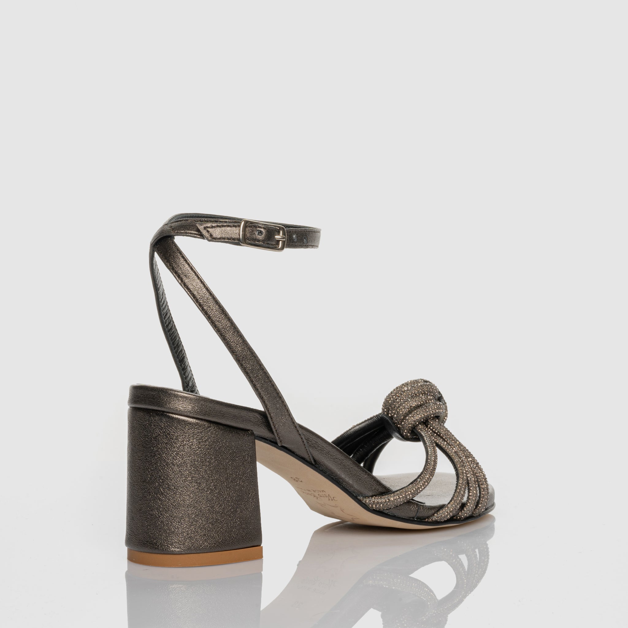 Rainbow Light White Heeled Sandal with knotted microcrystal strap