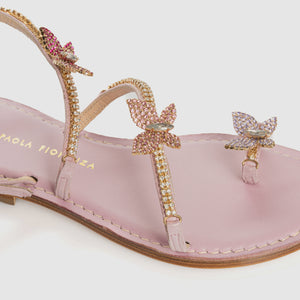 Sandalo Butterfly Pink in Nappa con cristalli tema farfalle