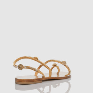 Atmosphere Gold thong sandal in Nappa leather with sphere microcrystals in gold rhinestones