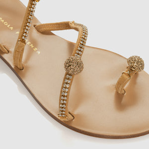 Atmosphere Gold thong sandal in Nappa leather with sphere microcrystals in gold rhinestones