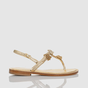 Capri Bells Gold thong sandal in Nappa leather with Capri bell charm