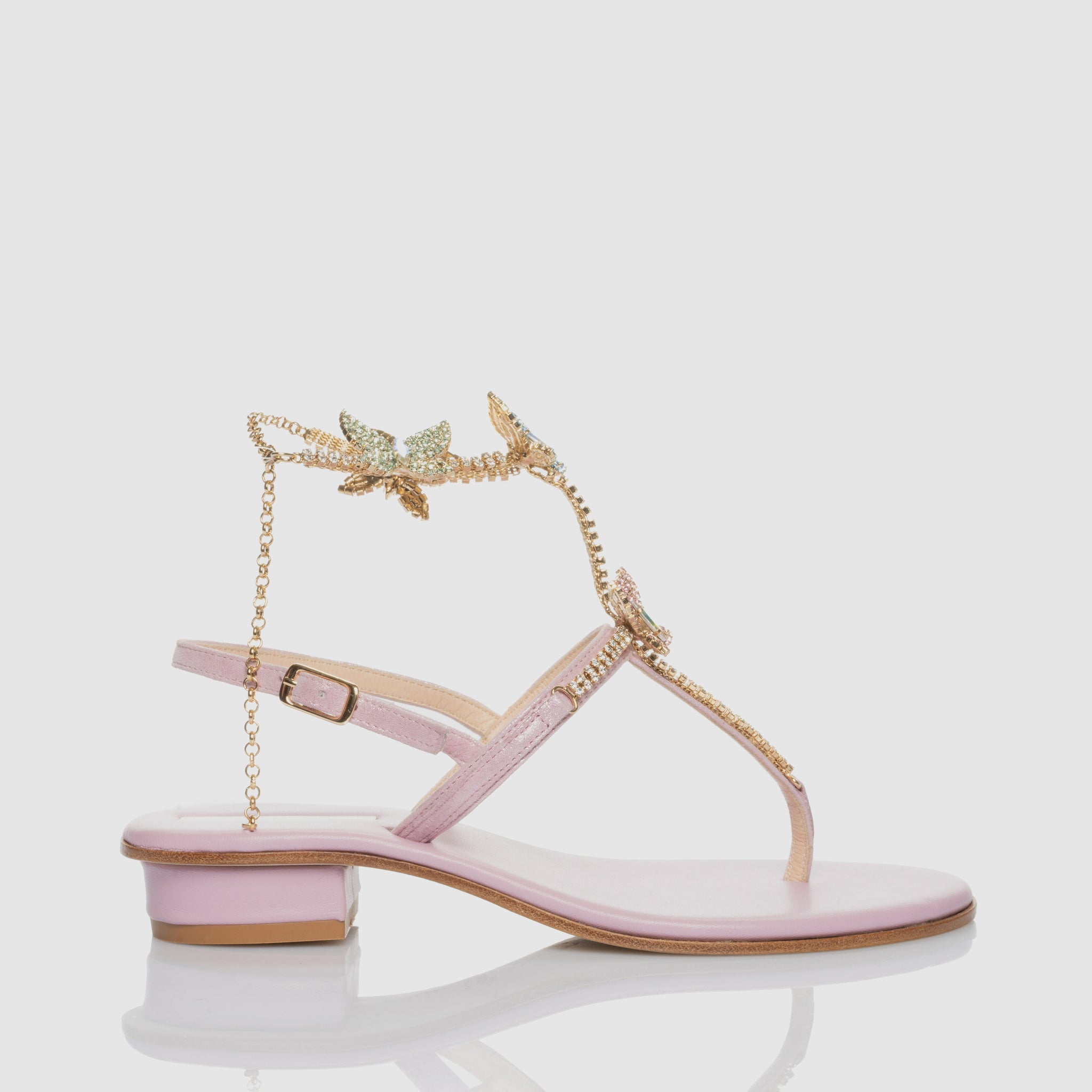 Sandalo con Tacco Butterfly Pink in Nappa con cristalli tema farfalle