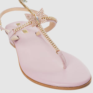 Sandalo con Tacco Butterfly Pink in Nappa con cristalli tema farfalle
