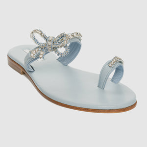 Bright Bow Light Blue sandal in Nappa leather with bow-themed crystals