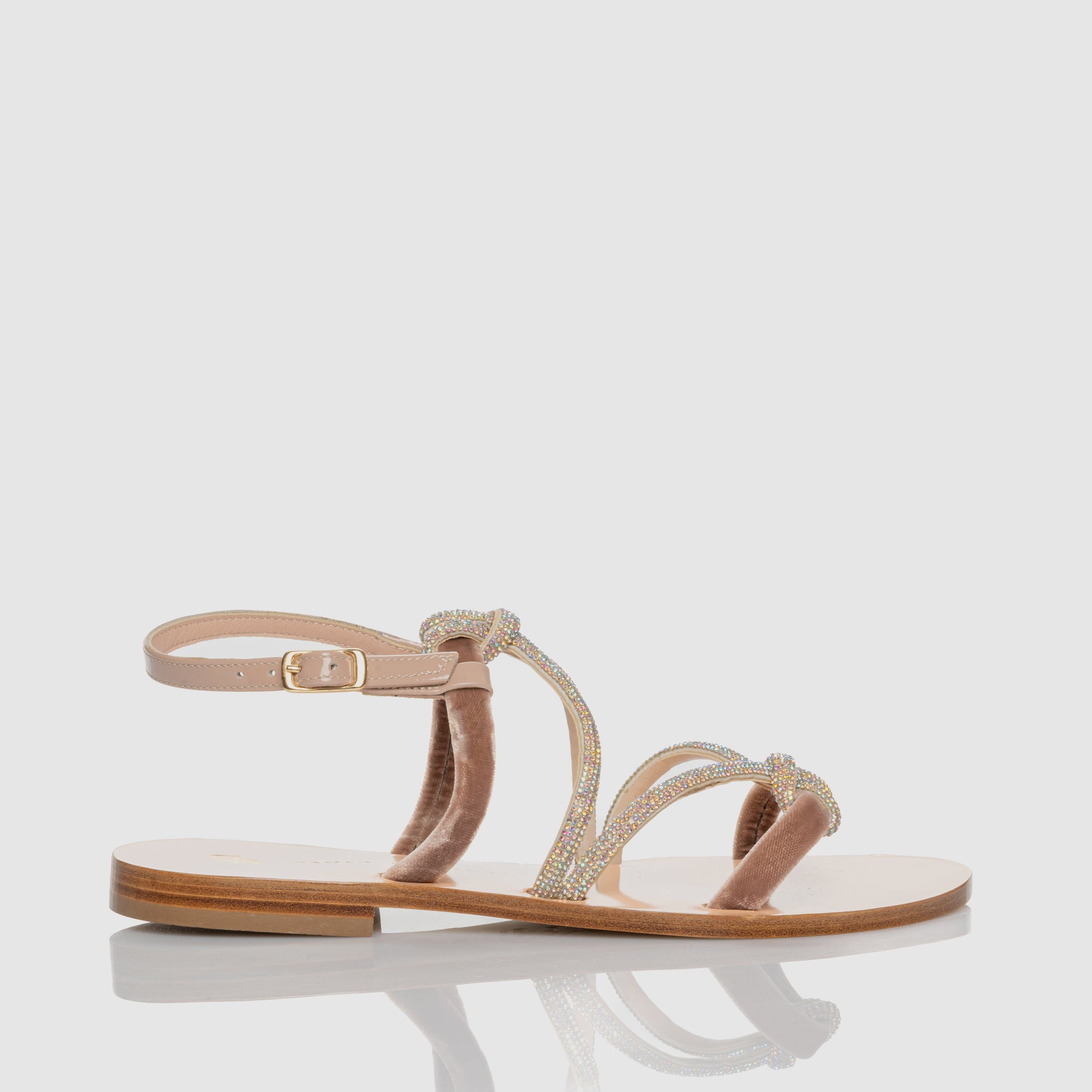 Sandal with Rainbow Light Pink heel with microcrystal strap