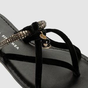 Capri Bells Nude Nappa and Velvet thong sandal with Capri bell charm
