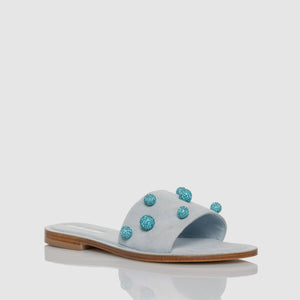 Atmosphere Blue suede sandal with aquamarine sphere microcrystals
