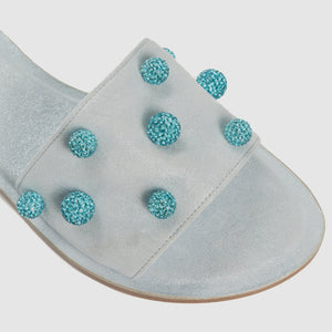 Atmosphere Blue suede sandal with aquamarine sphere microcrystals