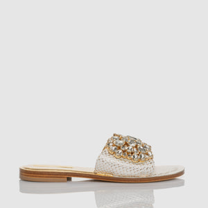 Bright Bow White sandal in Nappa leather with bow-themed crystals