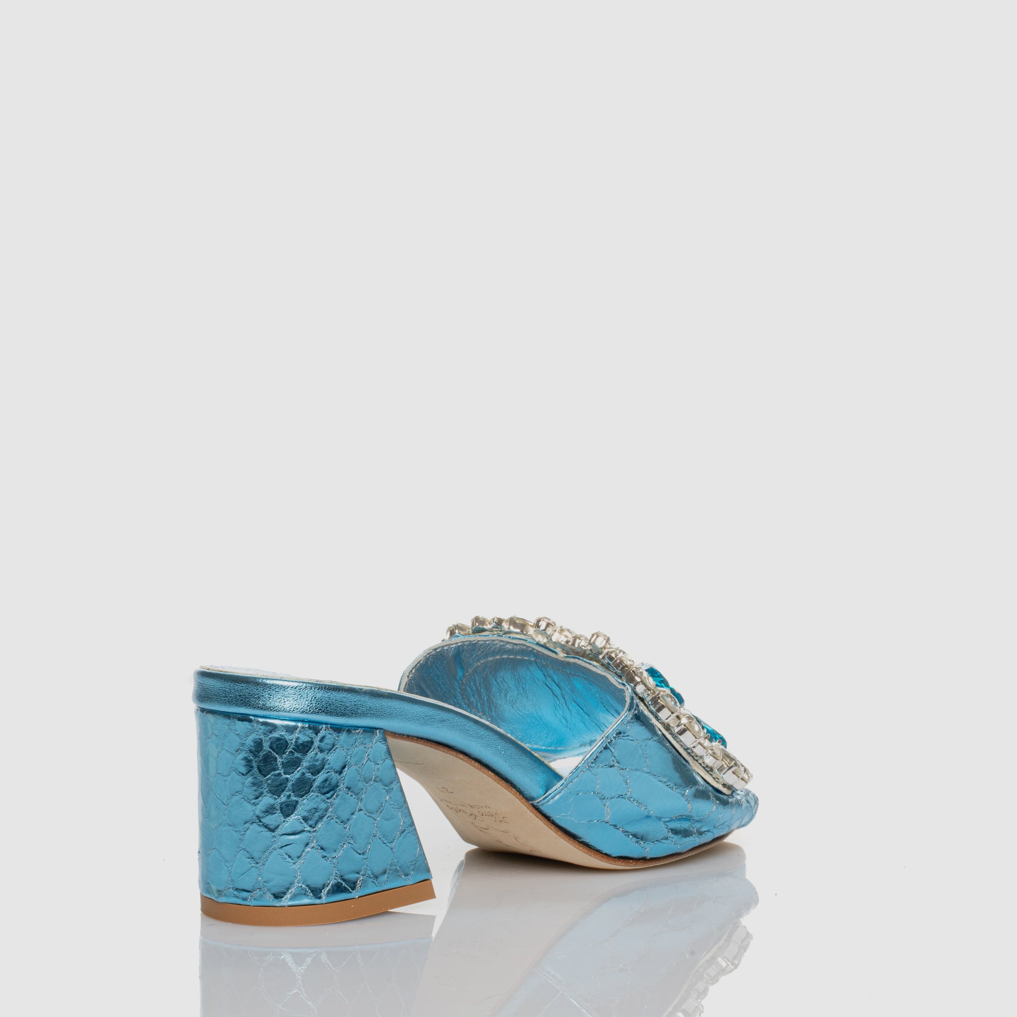 Bright Bow Blue High Heel Sandal in Nappa with bow-themed crystals