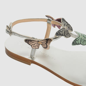 Butterfly Rainbow thong sandal in nappa leather with butterfly themed crystals